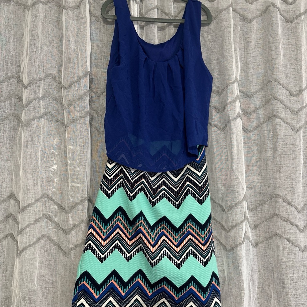 Blue and Multicolor Chevron Dress